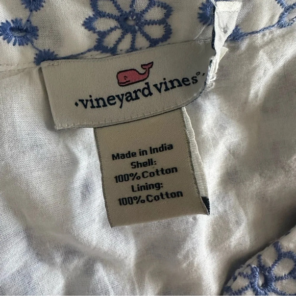 Vineyard Vines Floral Eyelet Lace Blue White Tassel Tie Tank Top Medium - Picture 3 of 7
